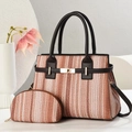 Stylish woven handbag set with gradient brown tones and premium gold hardware finish - Pink
