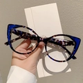 Occhiali cat-eye blu e tartarugati con lenti trasparenti anti-luce blu - Montatura Tartarugata Blu Lente Trasparente