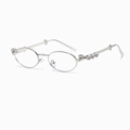 Occhiali da sole ovali in metallo argento con lussuose aste decorate da strass brillanti - Montatura Argento Lenti Trasparenti Con Diamanti Bianchi