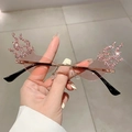 Occhiali da sole senza montatura sfumati rosa con strass a fiamma e aste in oro rosa - Lenti rosa con cristalli rosa e bianchi