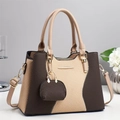 Borsa a tracolla intrecciata bicolore da donna marrone e beige con portamonete piccolo - caffè