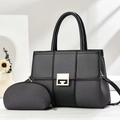 Ensemble de sacs à main noirs minimalistes avec coutures grises et boucle dorée - Noir
