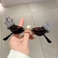 Occhiali da sole a fiamma senza montatura con strass di cristallo per feste e sfilate - Lente Grigia Strass Bianco