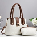 Two-piece minimalist tote bag set with snakeskin texture and elegant golden hardware - Off-white