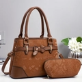 Brown snake skin tote bag and pouch set with elegant bow and gold hardware detail - Earthy Yellow