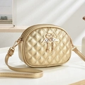 Golden quilted swan handbag with pearl pendant and dual zipper in luxury style - Gold