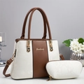 Women's cream and brown faux snakeskin tote set with adjustable shoulder strap - Off White