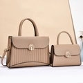 Elegant khaki tote bag set with pleated texture and golden buckle for women's daily use - Khaki