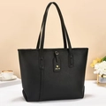 Grande borsa tote nera in pelle martellata da donna con doppi manici per il lavoro - Nero