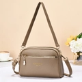 Brown faux leather crossbody bag with multiple zippers and adjustable strap for women - Khaki