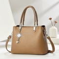Brown lychee leather tote bag with dual handles and detachable strap for daily commute - Khaki