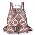 Ethnic style canvas backpack with geometric woven pattern and durable zippers in purple - Purple