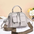 Minimalist light grey crossbody bag with top handle and patterned wide strap - Light Gray