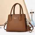 Brown lychee leather tote bag with top handles and adjustable shoulder strap fashion - Earthy Yellow
