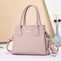 Pink lychee grain leather tote bag with double handles and adjustable crossbody strap - Pink