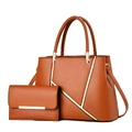 Set borsa da donna in pelle marrone con design geometrico e portafoglio abbinato - L30 A22 P12 / Giallo Terra