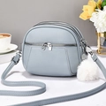 Light blue lychee pattern crossbody bag with multi-layer zippers and heart charms - Blue