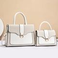 Elegant white two-tone handbag set with gold buckle and black trim in two sizes - Two-Piece Set / White