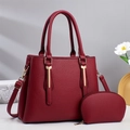 Litchi texture burgundy tote bag set with mini clutch and gold metal hardware - Red