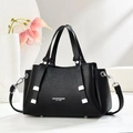 Classic black litchi texture tote bag with top handles and silver hardware for women - Black