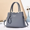 Grey woven texture handbag with double handles and star charm for commuter fashion - Blue