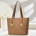 Dunkelbraune große Leder-Einkaufstasche mit goldenen Details für den Beruf - Dunkelbeige
