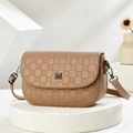 Borsa a tracolla vintage marrone in ecopelle con trama a scacchi e fibbia in metallo M - Cachi