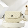 Chic beige checkered crossbody bag with adjustable strap and metal M buckle on a stone base - Off White