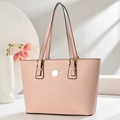 Borsa tote in pelle rosa con grana litchi e dettagli metallici dorati da ufficio - Rosa