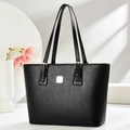 Borsa tote nera minimalista in pelle martellata con eleganti finiture dorate - Nero