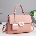 Rosa Handtasche aus Leder mit Litschimuster, Kristall G-Logo und Schultergurt - Rosa