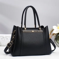 Chic black pebble grain leather handbag with gold hardware and detachable shoulder strap - Black