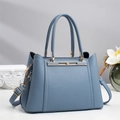 Elegant Morandi blue leather tote bag with gold hardware and adjustable strap - Blue