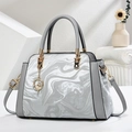 Grey tote bag with marble pattern, gold hardware and ballet dancer charm for women - 30x21x11cm / Silver