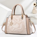 Elegant marble print tote bag with dual handles and gold hardware for women - 30x21x11cm / Khaki