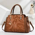 Brown marble pattern large tote bag with top handles and golden dancer charm detail - 30x21x11cm / Brown