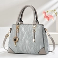 Light gray pleated tote bag with clover pearl charm and gold hardware accents - Pleated Texture (Style 1) / Gray