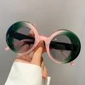 Occhiali da sole rotondi alla moda con sfumatura verde-rosa e lenti grigio scuro - Montatura Rosa Verde Lenti Grigie Aste Rosa