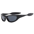 Sleek Y2K sporty wrap-around sunglasses in glossy black with dark grey lenses for outdoors - Black Frame Grey Lens Black Temple
