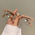 Vintage cat eye glasses frame in nude and gold metal for a stylish minimalist look - Khaki Frame Clear Lens