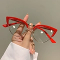 Cat eye glasses frame in red and gold finish with metallic details and slim temples - Red Frame Clear Lens