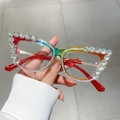 Montatura occhiali cat-eye arcobaleno con strass e lenti anti luce blu - Montatura Arcobaleno Aste Rosse