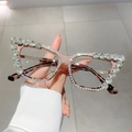 Montatura per occhiali cat-eye rosa con cristalli luccicanti e strass anti luce blu - Montatura Cachi e Tartaruga Aste Tartaruga
