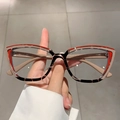 Stylish cat eye glasses frame with beige red and tortoiseshell拼接 pattern - Top Red Coffee Bottom Tortoise Frame Coffee Legs