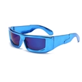 Y2K cyber sunglasses with metallic blue frame and wraparound futuristic shield lenses - Electroplated Blue Frame Blue Mirror Lens