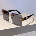 Detail of rimless square sunglasses with gradient lenses and gold rose metal accents - Black Temple / Grey Gradient Lens