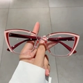 Cat eye glasses frames with pink and red color block design and transparent accents - Top Red Pink Bottom Translucent Pink Frame Red Legs