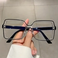 Retro square oversized blue light blocking glasses with black and clear contrast frame - Transparent Black Edge