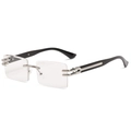 Gafas de sol cuadradas sin montura plateadas con patillas negras y lentes claras - Plateado Transparente
