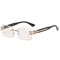 Rimless rectangular sunglasses with gold metal bridge and black temples for a luxury look - Gold Transparent